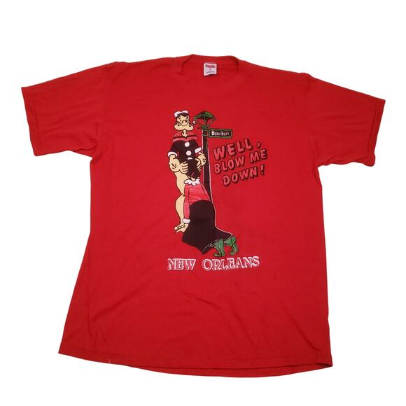Vintage 80s Well, Blow Me Down! Bourbon New Orleans Popeye Funny Tee - Picture 1 of 12